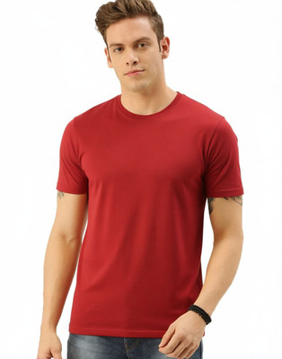 Anything Solid Men Round Neck Red T-Shirt