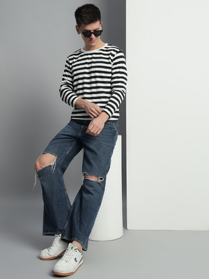 METRONAUT Striped Men Round Neck Black, White T-Shirt