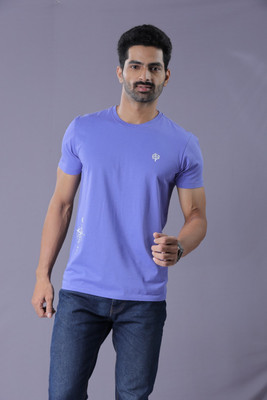 LEAFCARE Self Design Men Round Neck Blue T-Shirt
