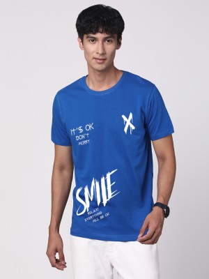 ADRO Typography Men Round Neck Blue T-Shirt