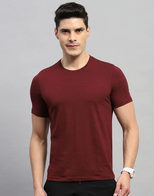 MH MOGHAHILLS Solid Men Round Neck Maroon T-Shirt