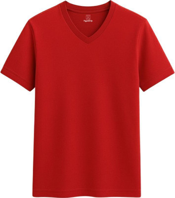 HypeDrip Solid Men V Neck Red T-Shirt