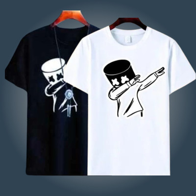 stylesmyth Printed Men Round Neck Black, White T-Shirt
