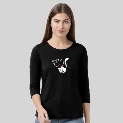 Smart Colors Printed Women Round Neck Black T-Shirt