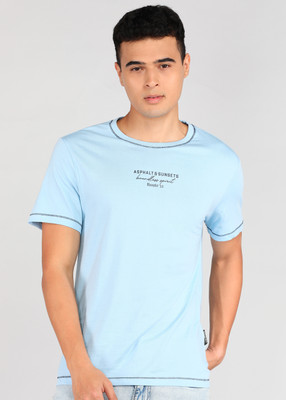 Roadster Graphic Print Men Round Neck Light Blue T-Shirt