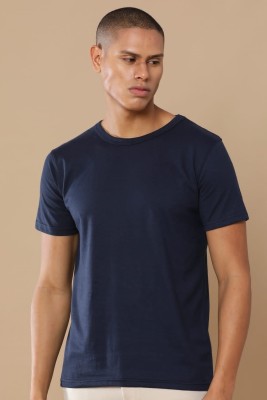 Republic Solid Men Round Neck Navy Blue T-Shirt