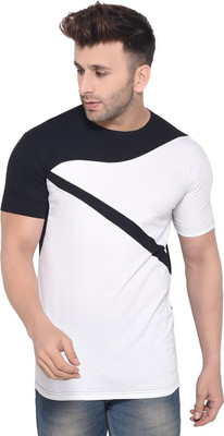 GEUM Colorblock Men Round Neck White, Black T-Shirt