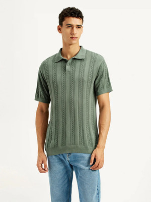 LEVI'S Self Design Men Polo Neck Green T-Shirt
