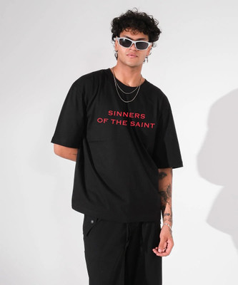 TheBTclub Typography Women Round Neck Black T-Shirt