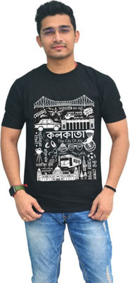 S M Enterprises Printed Men Round Neck Black T-Shirt