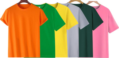 P collection Solid Men Round Neck Orange, Light Green, Yellow, Silver, Dark Green, Pink T-Shirt