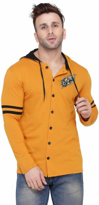 Money Leaf Graphic Print Men Hooded Neck Gold T-Shirt