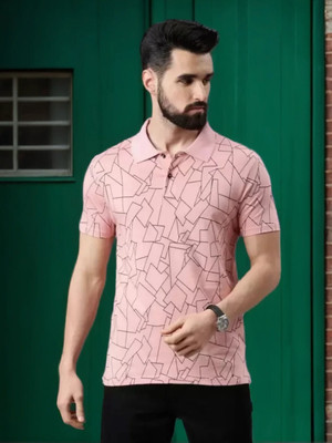 Kryptic Printed Men Polo Neck Pink T-Shirt