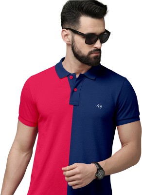 Triptee Colorblock Men Polo Neck Red, Blue T-Shirt