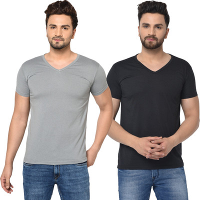 Tresna Trendy Solid Men V Neck Multicolor T-Shirt