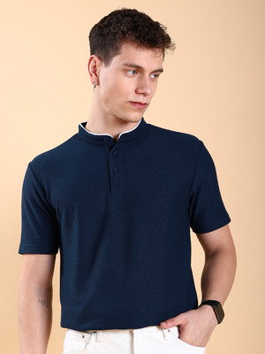 HIGHLANDER Printed Men Polo Neck Dark Blue T-Shirt