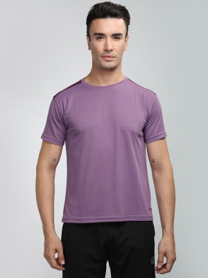 CHKOKKO Solid Men Round Neck Purple T-Shirt