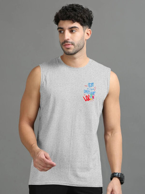 Triptee Printed Men Round Neck Grey T-Shirt