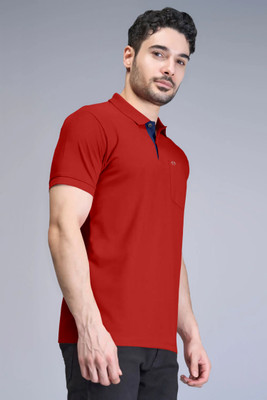 Triptee Solid Men Polo Neck Red T-Shirt
