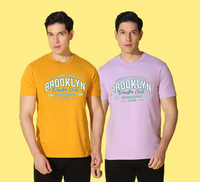 WOOSTRO Graphic Print Men Round Neck Purple, Yellow T-Shirt