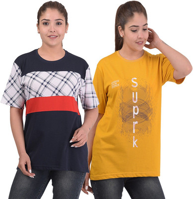 SHAUN Printed Women Round Neck Multicolor T-Shirt