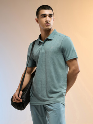 TECHNOSPORT Solid Men Polo Neck Green T-Shirt