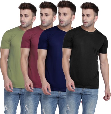 TQH Solid Men Round Neck Light Green, Maroon, Dark Blue, Black T-Shirt