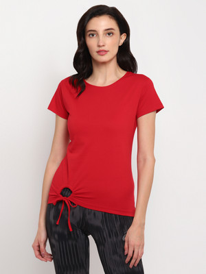 Ap'pulse Solid Women Round Neck Red T-Shirt