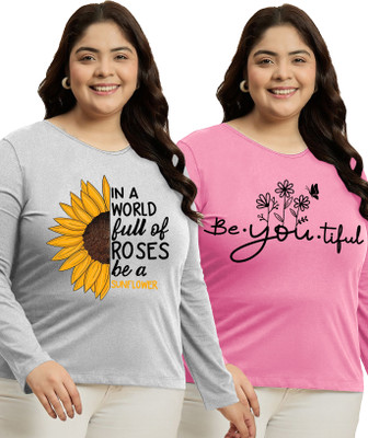 Elite soul Floral Print, Typography Women Round Neck Multicolor T-Shirt