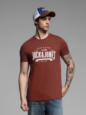 JACK & JONES Typography Men Round Neck Maroon T-Shirt