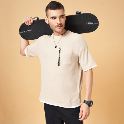 Street 808 by Pantaloons Solid Men Crew Neck White T-Shirt