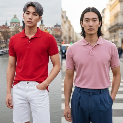 HILFIRE REGION Solid Men Polo Neck Red, Pink T-Shirt
