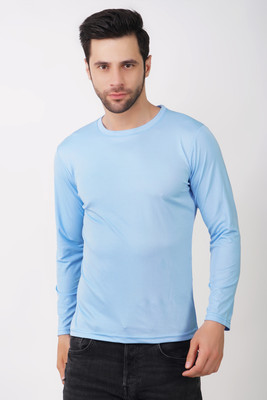 KASPY Solid Men Round Neck Light Blue T-Shirt