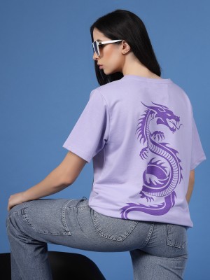 RIGO Printed, Typography Women Round Neck Purple T-Shirt