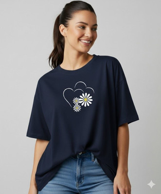 UrGear Printed Women Round Neck Navy Blue T-Shirt