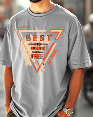 AUSK Printed Men Round Neck Grey T-Shirt