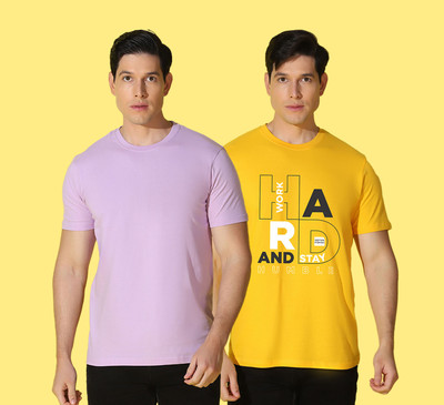 WOOSTRO Solid, Printed Men Round Neck Multicolor T-Shirt
