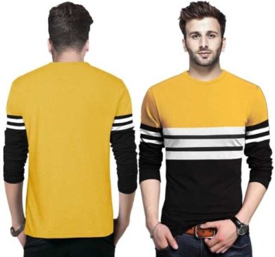 MIMID Striped Men Round Neck Black, Yellow T-Shirt