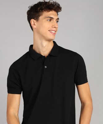 XFOX Solid Men Polo Neck Black T-Shirt