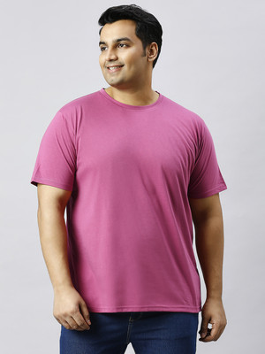 XMEX Solid Men Round Neck Pink T-Shirt