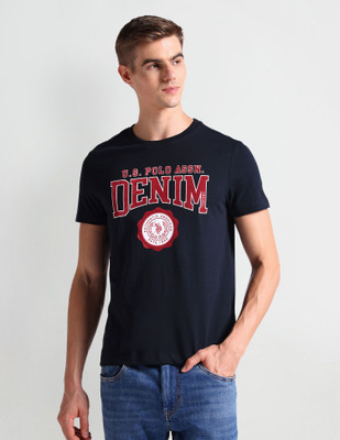U.S. POLO ASSN. Self Design Men Crew Neck Blue T-Shirt