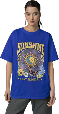syom Abstract Women Round Neck Light Blue T-Shirt