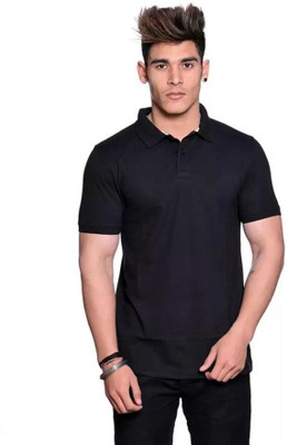 Pavis Solid Men Polo Neck Black T-Shirt