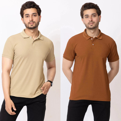 HILFIRE REGION Solid Men Polo Neck Brown, Beige T-Shirt
