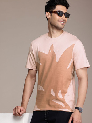 WROGN Printed Men Round Neck Beige T-Shirt