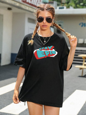 Madilyn Printed Women Round Neck Black T-Shirt