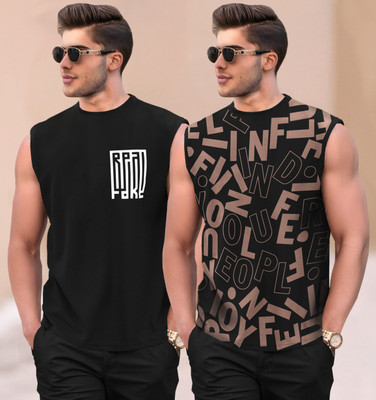 TRIPR Printed Men Round Neck Black T-Shirt
