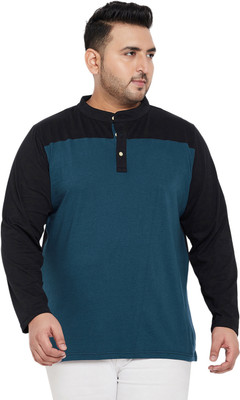 bigbanana Colorblock Men Henley Neck Dark Blue T-Shirt