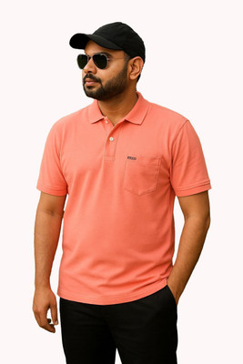 R5000 Solid Men Polo Neck Pink T-Shirt