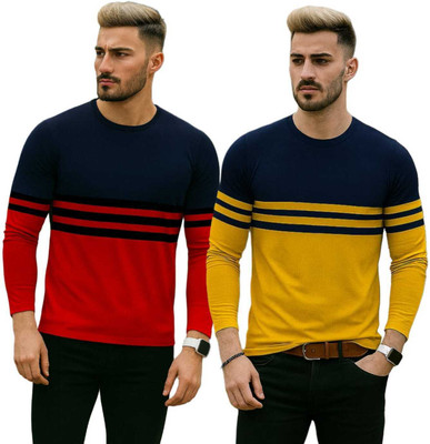 KASPY Printed Men Round Neck Red, Yellow, Blue T-Shirt